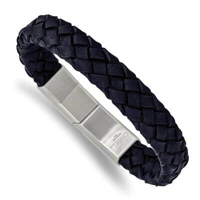 Navy Braided Leather 8.25 Inch with .5 Inch Extender Bracelet Stainless Steel Brushed SRB2412-8.25,…