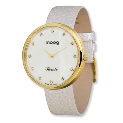Moog Round Mother of Pearl Dial Watch with (CD-01G) White Band - Gold-plated, MPN: XWA3660,