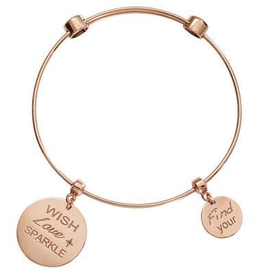 Nikki Lissoni Charm Bangle Rose Gold-Plated with Two Fixed Charms Wish. Love. Sparkle. Find Your In…