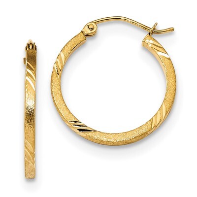 Diamond -cut Square Tube Hoop Earrings 14k Gold Satin TF1088, MPN: TF1088, 191101058301