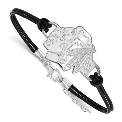 Chicago Blackhawks Leather Bracelet Large Center Sterling Silver SS021BLA-7, MPN: SS021BLA-7, 88677…