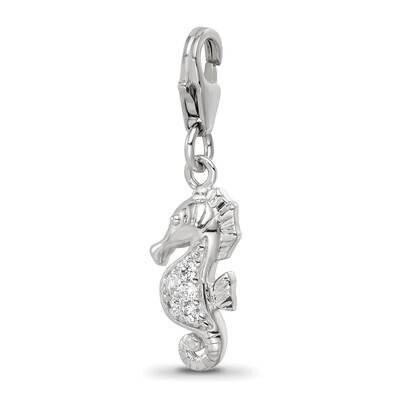 CZ Sea Horse Click-On Bead Sterling Silver Rhodium-plated QRS4145, MPN: QRS4145,