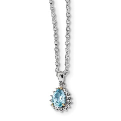 Sky Blue Topaz &amp; Diamond Necklace Sterling Silver &amp; 14k Gold QG2737-18, MPN: QG2737-18, 685146726399