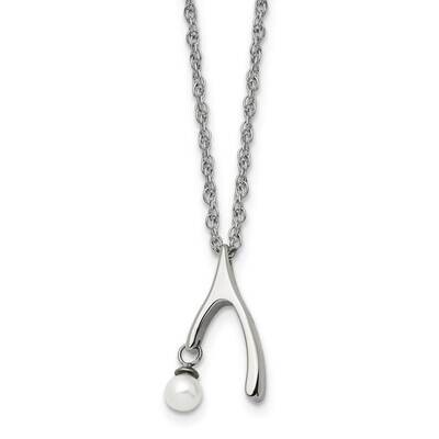 Wishbone Imitation Pearl 16 Inch Necklace Stainless Steel Polished SRN1730-16 by Chisel, MPN: SRN17…