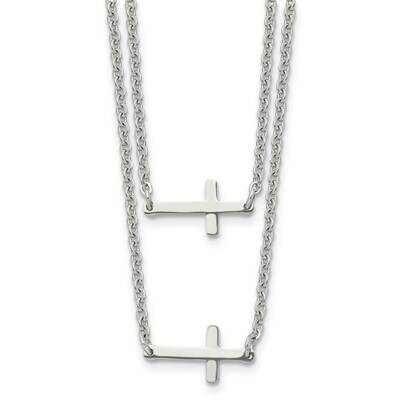 Double Sideways Crosses Layered Necklace Stainless Steel SRN1205-16.5 by Chisel, MPN: SRN1205-16.5,…