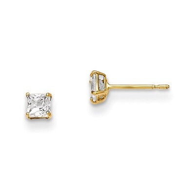 3Mm Square CZ Basket Set Stud Earrings 14k Gold GK656, MPN: GK656, 191101456954