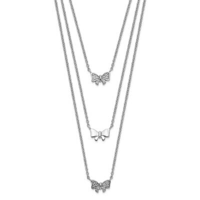 Three Strand CZ Bow with 2 Inch Extension Necklace Sterling Silver Rhodium-Plated QG5129-16, MPN: Q…