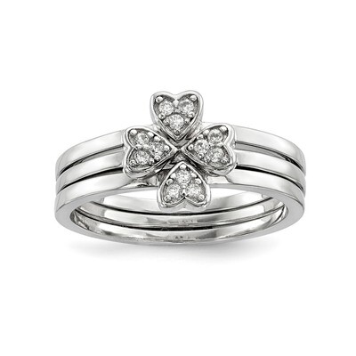 CZ Diamond Heart Clover 3 Ring Set Sterling Silver Rhodium-plated QR6695, MPN: QR6695, 883957939094