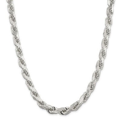 24 Inch 10.25mm Diamond-cut Rope Chain Sterling Silver QDC200-24, MPN: QDC200-24, 883957832708