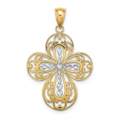 Cut Out Filigree Cross Charm 14k Gold Rhodium Diamond-cut K9096, MPN: K9096, 637218038381