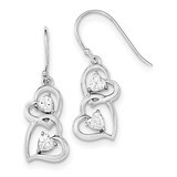 CZ Diamond Heart Dangle Shepherd Hook Earrings Sterling Silver Rhodium-plated QE11904, MPN: QE11904…