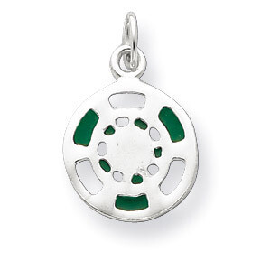 Green-White Enameled Poker Chip Charm Sterling Silver QC6989