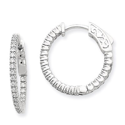 Diamond Round Hoop with Safety Clasp Earrings 14k White Gold XE1983WAA, MPN: XE1983WAA, 191101380761
