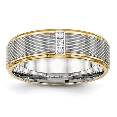 Yellow IP CZ Diamond Grooved Comfort Back Ring Stainless Steel Polished SR552, MPN: SR552, 19110162…