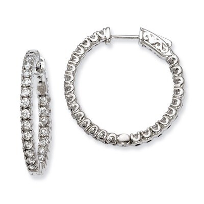 Diamond In and Out Hinged Hoop Earrings Sterling Silver Rhodium-plated QE7954, MPN: QE7954, 8867747…