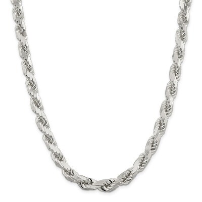 30 Inch 10.25mm Diamond-cut Rope Chain Sterling Silver QDC200-30, MPN: QDC200-30, 883957832715