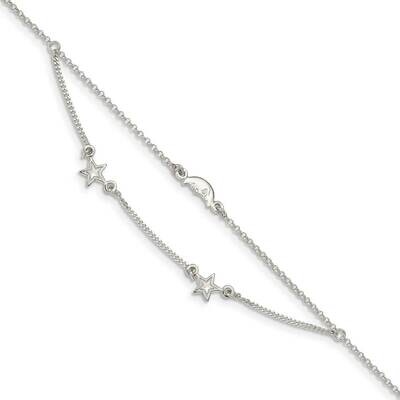 2-Strand Moon &amp; Stars with 1 inch Extender Anklet Sterling Silver QG4725-9, MPN: QG4725-9, 88395793…