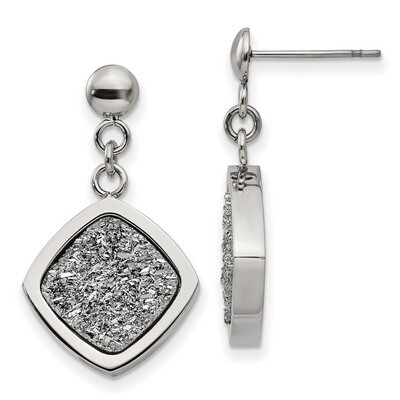 Silver Druzy Post Dangle Earrings Stainless Steel Polished SRE1025 by Chisel, MPN: SRE1025, 1911016…