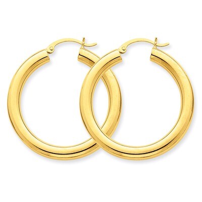 Polished 4mm x 35mm Tube Hoop Earrings 10k Gold 10T948, MPN: 10T948, 883957896342