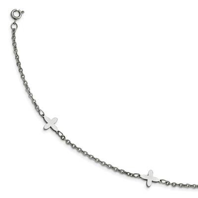 Cross Charms with 1 Inch Extension Anklet Stainless Steel Polished SRA108-9 by Chisel, MPN: SRA108-…