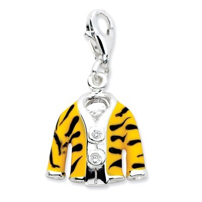 Enamel Tiger Jacket Charm Sterling Silver Click-on Synthetic Diamond QCC580 by Amore La Vita, MPN: …