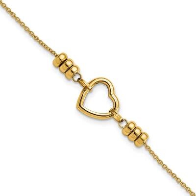 Heart &amp; Bead with .75 In Extender Bracelet 14k Gold Polished SF2857-7, MPN: SF2857-7, 883957813301