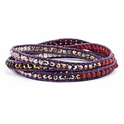 Multi Crystal and Multi Quartz Leather Bracelet Multi-wrap BF2106