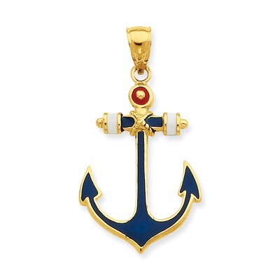 2-D Red, White, and Blue Enameled Anchor Pendant 14k Gold K4201, MPN: K4201, 637218147380