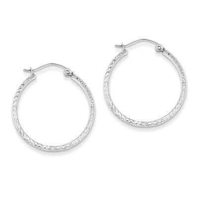 Diamond-cut 2.8x25mm Hollow Hoop Earrings 14k White Gold TC801, MPN: TC801, 886774731544