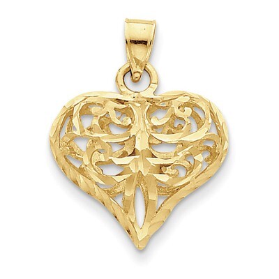 Open Filgree Fleur-de-lis Heart Pendant (large) 14k Gold Diamond-cut D3820, MPN: D3820, 637218037520
