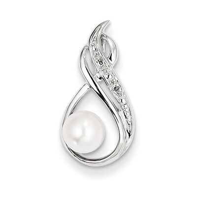 Cultured Pearl Pendant Sterling Silver Rhodium Plated Diamond QP3164, MPN: QP3164, 883957481524