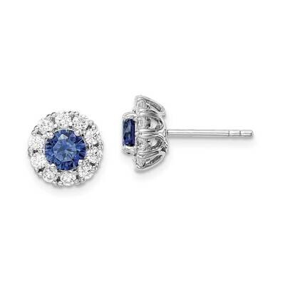 Blue &amp; White CZ Diamond Halo Post Earrings Sterling Silver Rhodium-plated QE14262, MPN: QE14262, 88…