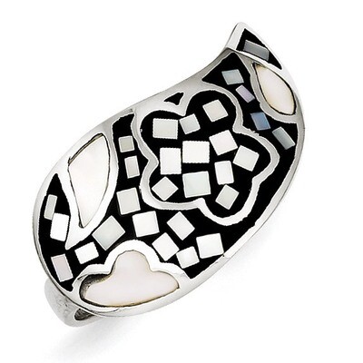 Sterling Silver Mother of Pearl &amp; Simulated Stone Ring QR4307-6