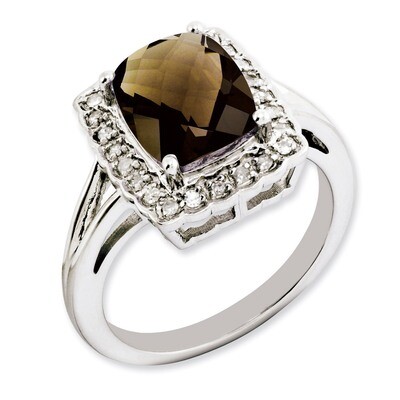 Smoky Quartz &amp; Diamond Ring Sterling Silver QR3314SQ, MPN: QR3314SQ, 883957677378