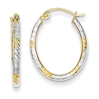 Diamond Cut Patterned Oval Hoop Earrings 10K Gold &amp; Rhodium 10TC371, MPN: 10TC371, 883957528687