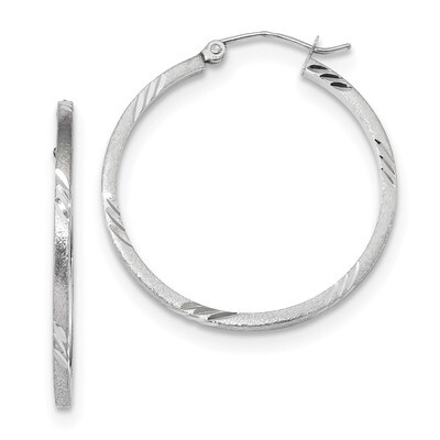 Satin &amp; Diamond -cut Square Tube Hoop Earrings 14k white Gold TF1089W, MPN: TF1089W, 191101057540