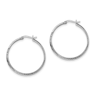 Large Round Hoop Earringss Sterling Silver Rhodium-plated Polished Textured QE11490, MPN: QE11490, …