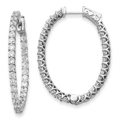 Diamond Oval Hoop with Safety Clasp Earrings 14k White Gold XE2026WAA, MPN: XE2026WAA, 191101536526