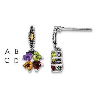 Four-stone Mother&#39;s Earrings Sterling Silver &amp; 14k Gold QME16/4SY, MPN: QME16/4SY,
