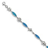 Blue Inlay Created Opal Sea Life Bracelet 7 Inch Sterling Silver Rhodium-plated QG4237-7, MPN: QG42…