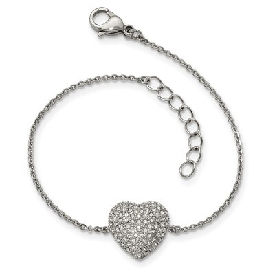 Preciosa Crystal Heart 1 inch Extender Bracelet Stainless Steel Polished SRB1970-7 by Chisel, MPN: …