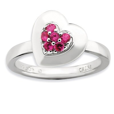 Created Ruby Heart Ring - Sterling Silver Polished QSK576, MPN: QSK576, 886774172279