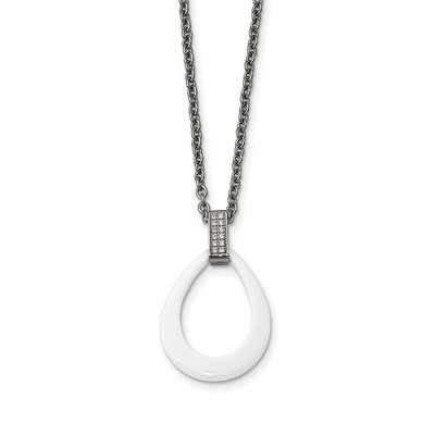 Tear Drop White Ceramic CZ Necklace Stainless Steel Polished SRN2214-22 by Chisel, MPN: SRN2214-22,…