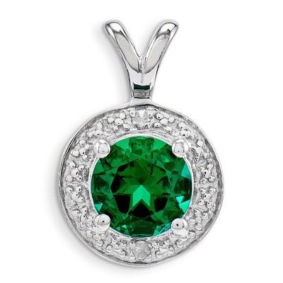 May Created Emerald Pendant Sterling Silver Diamond QBPD11MAY, MPN: QBPD11MAY, 883957478487