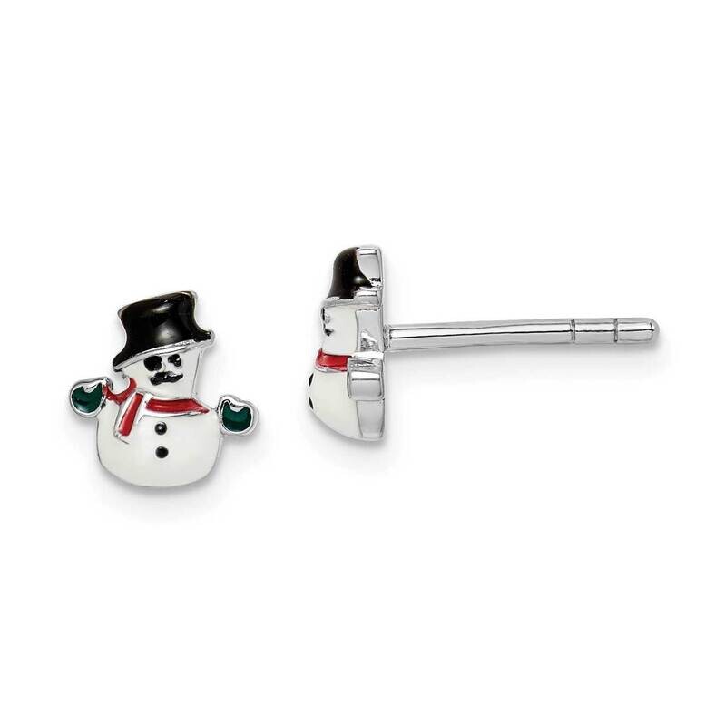 Childs Enameled Snowman Post Earrings Sterling Silver Rhodium-plated QE14363, MPN: QE14363, 8839571…