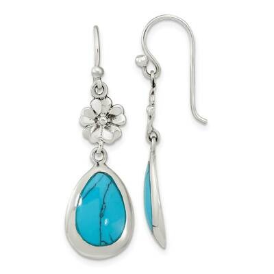 Polish Floral Reconstituted Turquoise Teardrop Earrings Sterling Silver QE16393, MPN: QE16393, 1969…