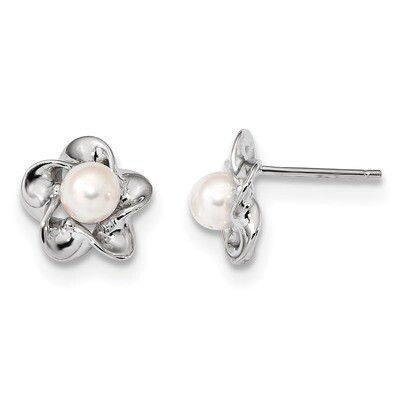 Floral Cultured Freshwater Pearl Post Earrings Sterling Silver Rhodium-plated QBE31JUN, MPN: QBE31J…