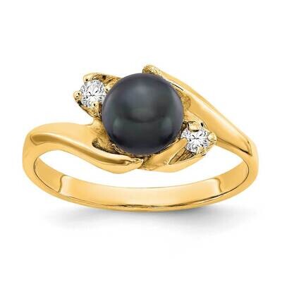 6mm Black Freshwater Cultured Pearl Diamond Ring 14k Gold Y1932BP_AA, MPN: Y1932BP_AA, 883957073347