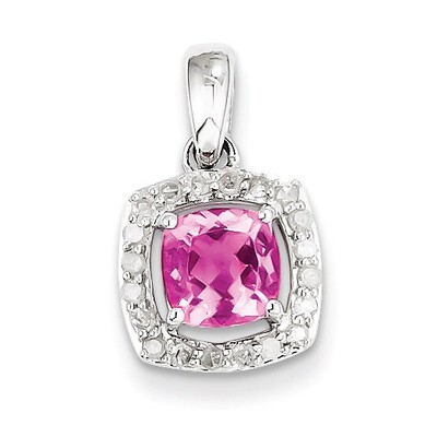 Pink Tourmaline Square Pendant Diamond Sterling Silver QP3057PT, MPN: QP3057PT, 883957401904