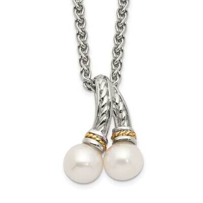 Accent Two 6-7mm Cultured Freshwater Pearl Chain Slide Necklace 18 Inch Sterling Silver with 14k Go…